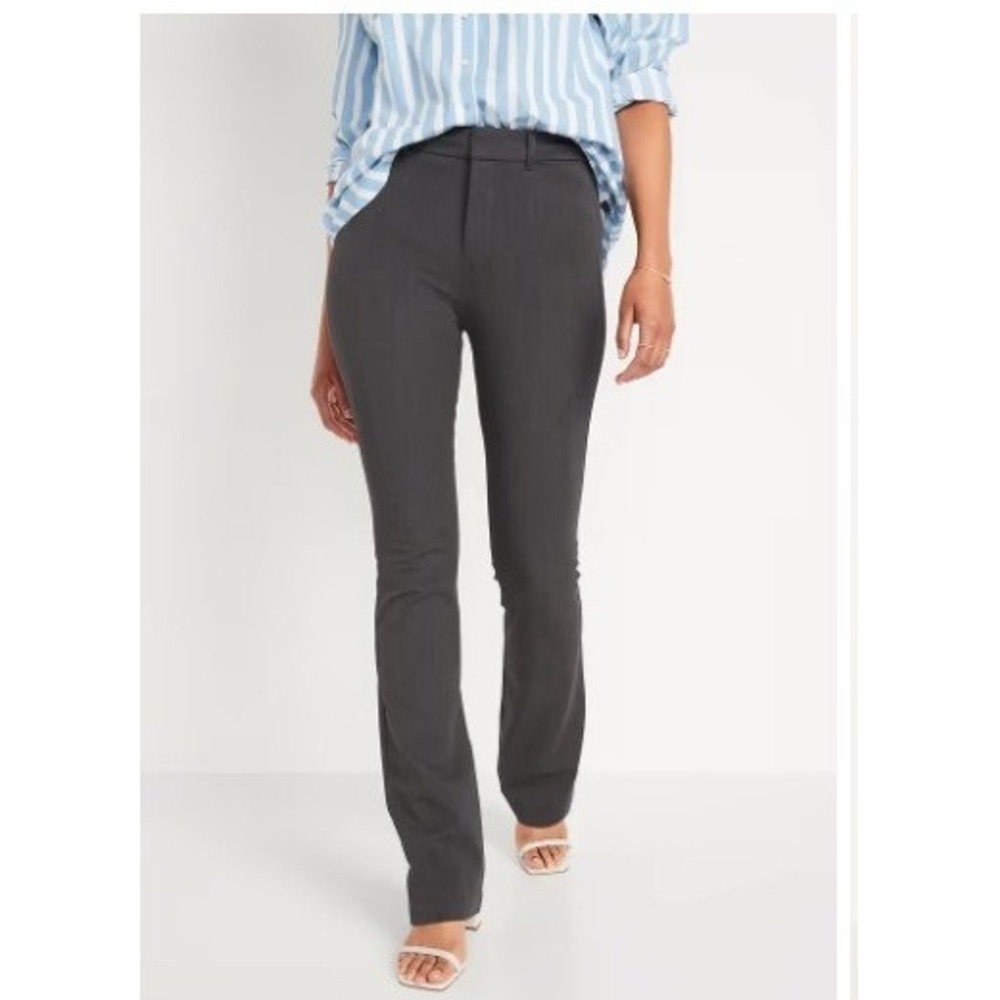 Old Navy Womens Sz 6 High Rise Pixie Flare Pant Dark Heather Gray Stretch Cotton